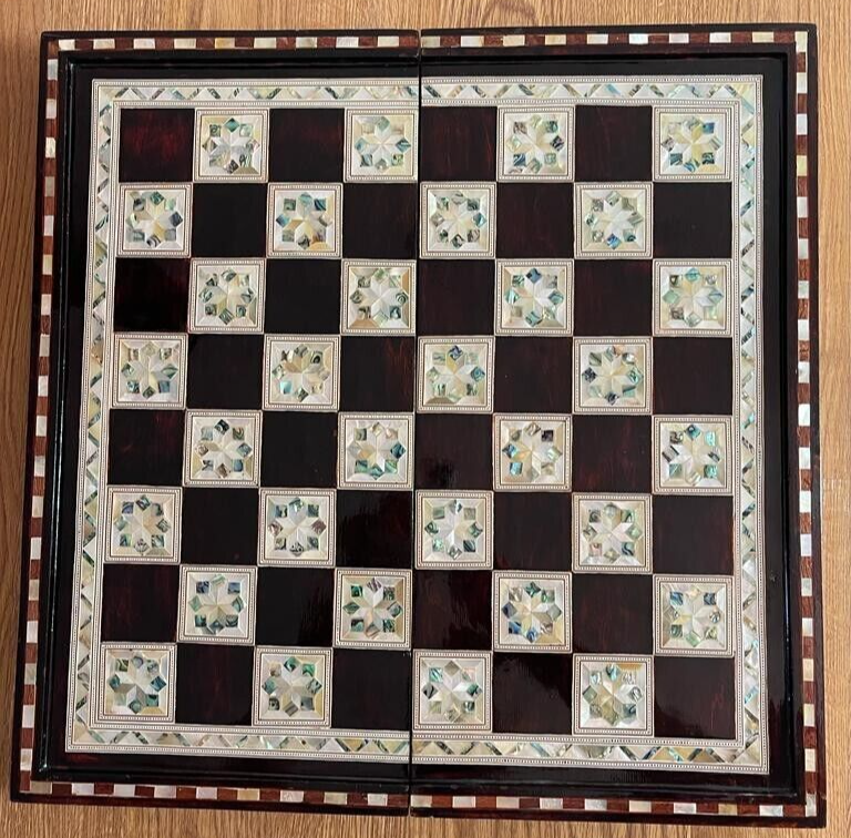 Handmade, Wooden Backgammon Board, Wood Chess Board, Mother of Pearl Inlay (21")
