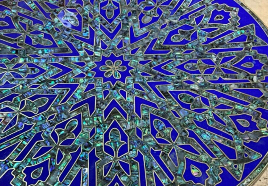 Handmade Wooden End Table Carving Wood Table Home Decor Mother of Pearl Inlay - Laila Hand Made Gifts