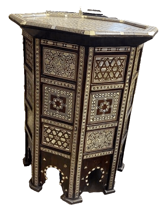 Handmade Wooden End Table Carving Wood Table Home Decor Mother of Pearl Inlay - Laila Hand Made Gifts
