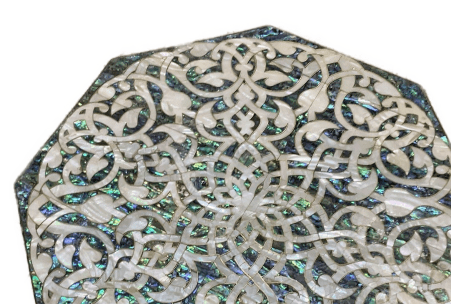 Handmade Wooden End Table Carving Wood Table Home Decor Mother of Pearl Inlay - Laila Hand Made Gifts