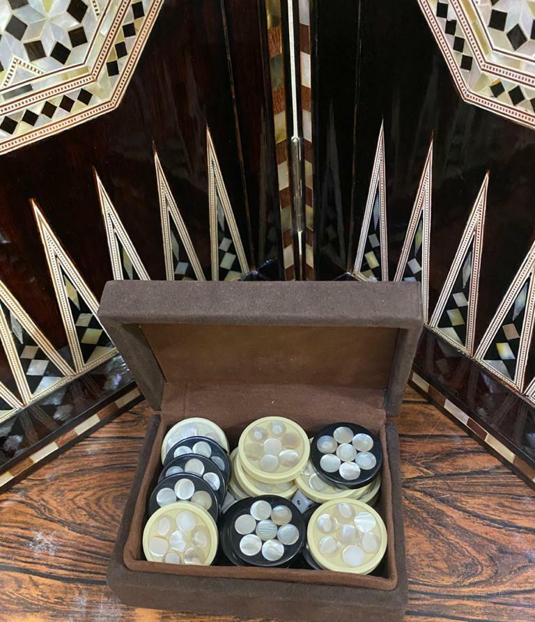 Handmade, Wooden Backgammon Board, Wood Chess Board, Mother of Pearl Inlay (21")