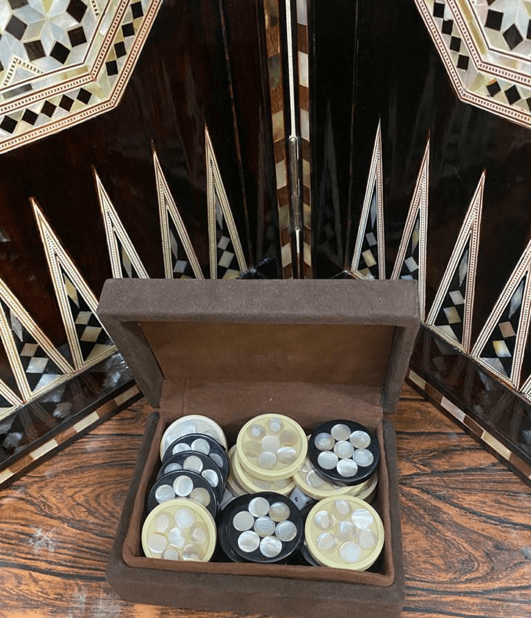 Handmade, Wooden Backgammon Board, Wood Chess Board, Mother of Pearl Inlay (21") - Laila Hand Made Gifts