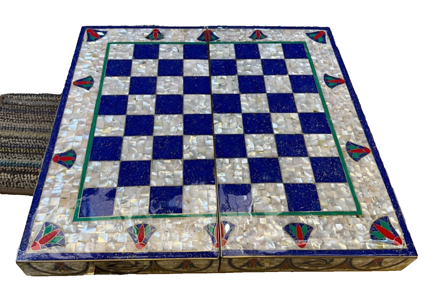 Handmade, Wooden Backgammon Board, Chess Board, Mother of Pearl, Gemstone Inlay