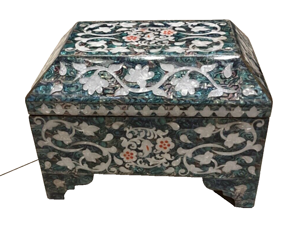 Handmade Wooden Jewelry Box Wood Trinket Storage Wood Box Mother of Pearl Inlay