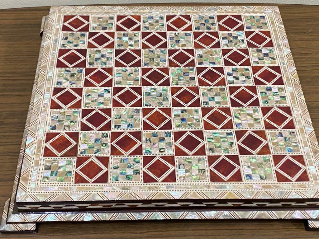 Handmade, Wood Chess Board, Chess Set, Game Board, Inlaid Mother of Pearl (13")