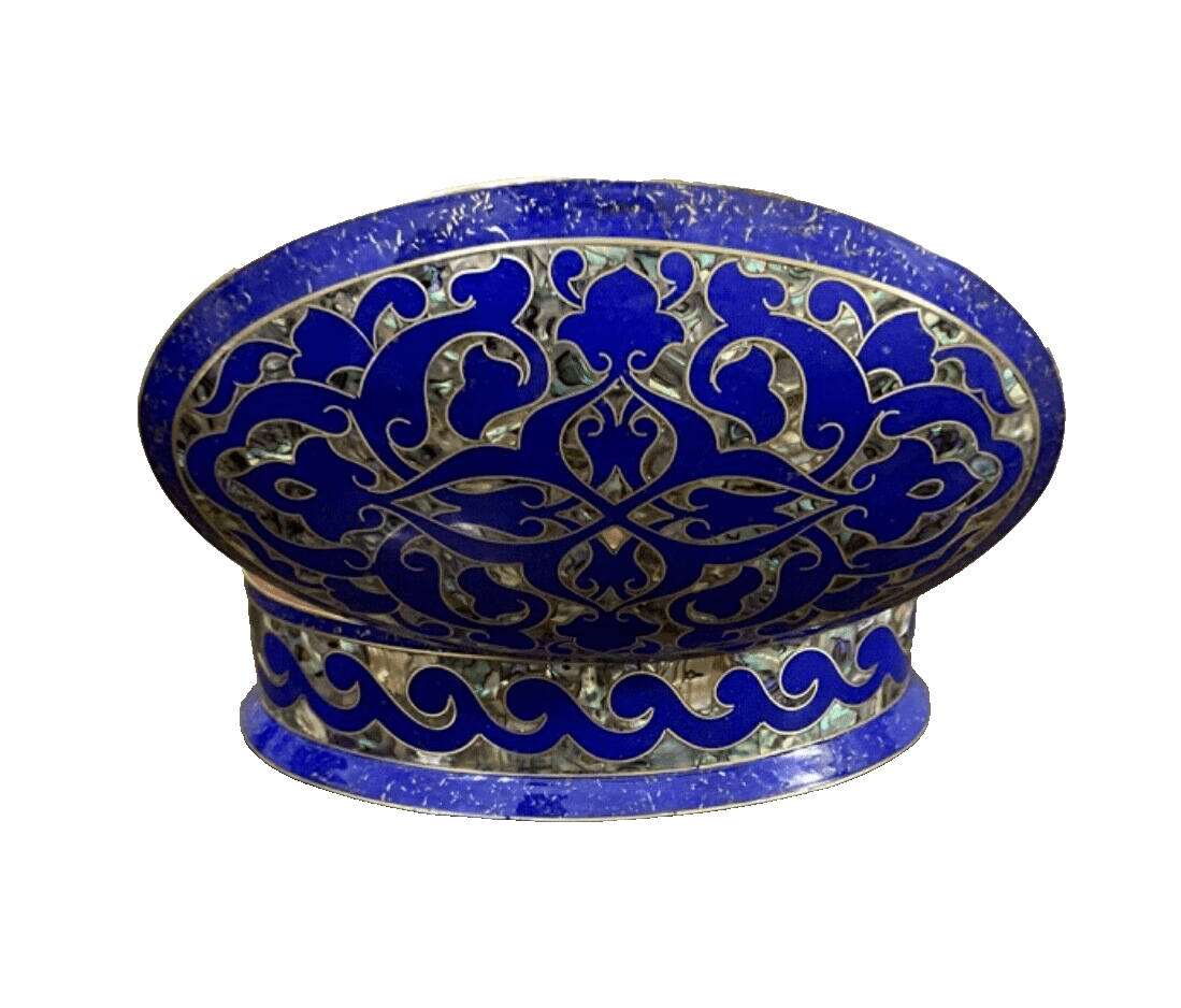 Handmade Lapis & Mother of Pearl Jewelry Box - Oval Trinket Box from Egypt - Laila Hand Made Gifts