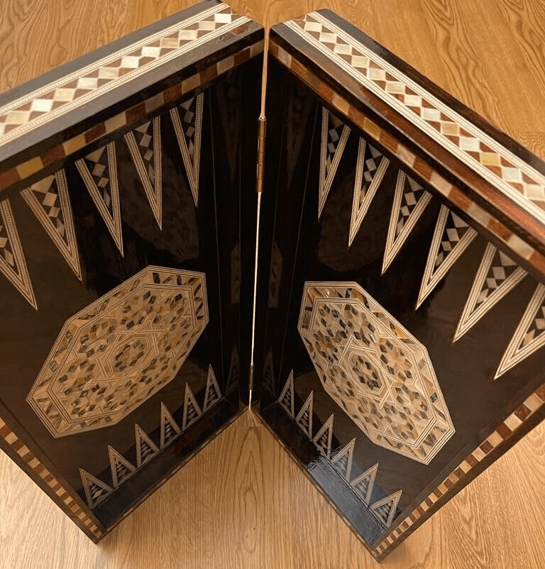 Handmade, Wooden Backgammon Board, Wood Chess Board, Mother of Pearl Inlay (21") - Laila Hand Made Gifts