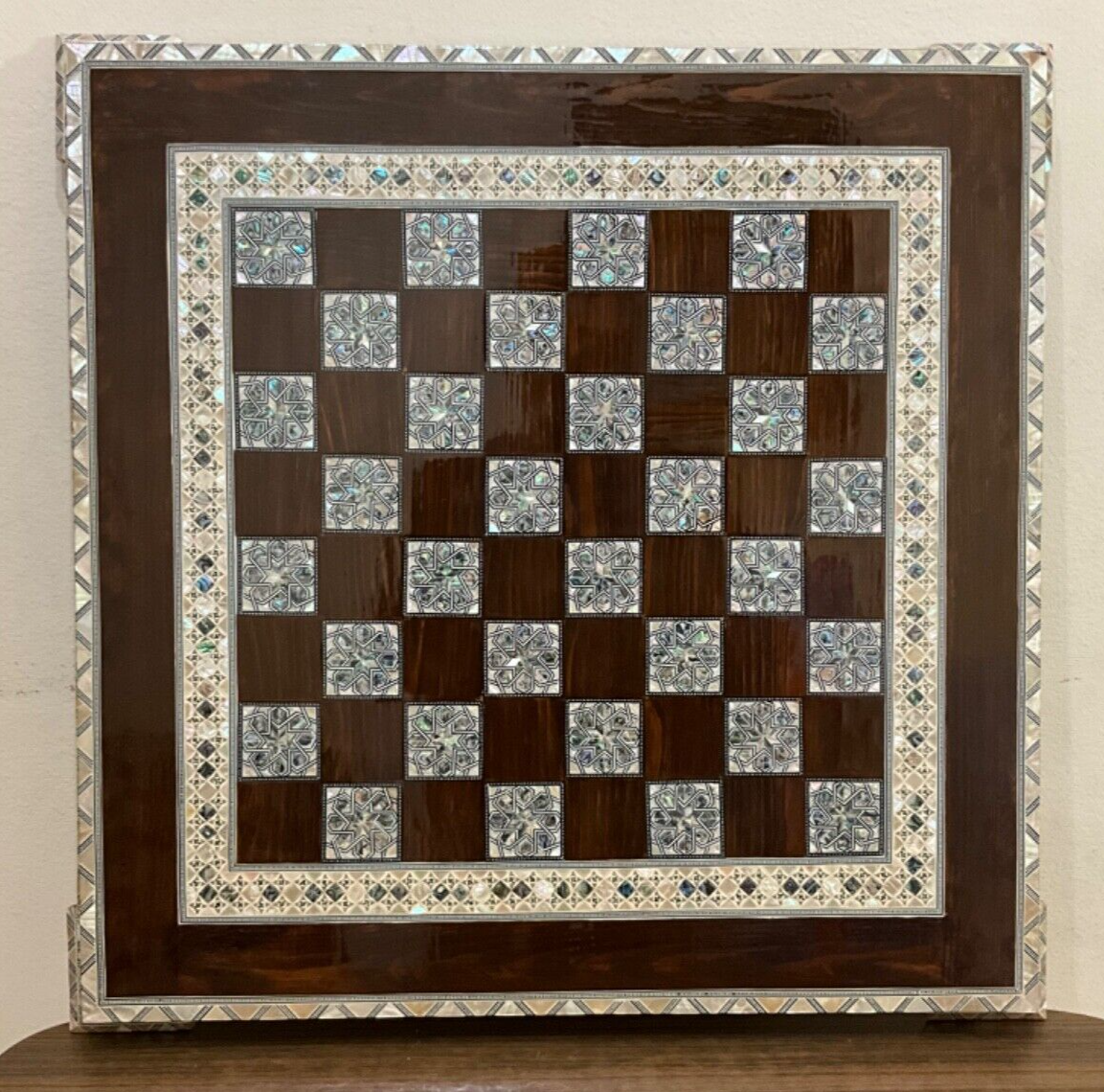 Handmade, Wood Chess Board, Game Board, Unique Board, Inlaid Mother of Pearl 25"