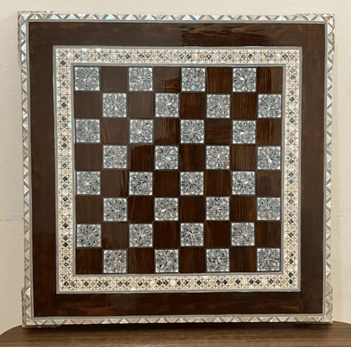 Handmade, Wood Chess Board, Game Board, Unique Board, Inlaid Mother of Pearl 25" - Laila Hand Made Gifts