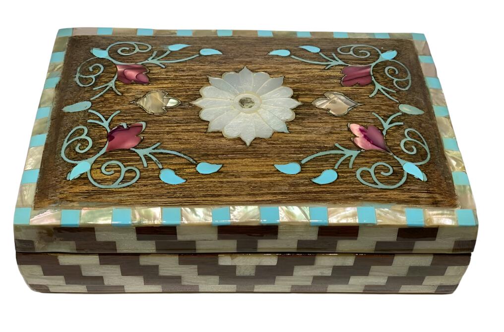 Handmade Wooden Jewelry Box Wood Trinket Storage Wood Box Mother of Pearl Inlay