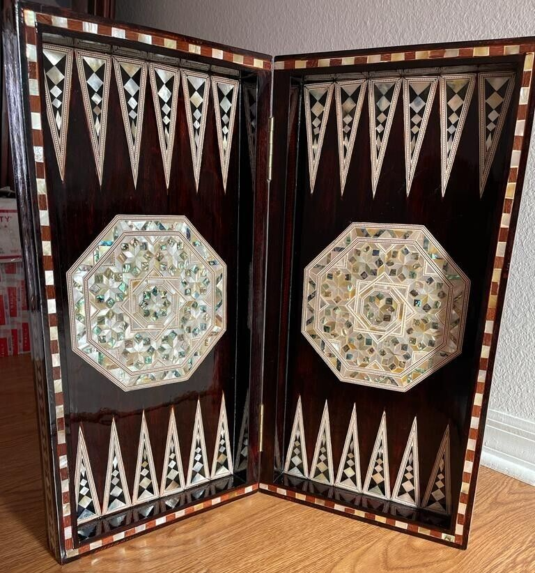 Handmade, Wooden Backgammon Board, Wood Chess Board, Mother of Pearl Inlay (21")
