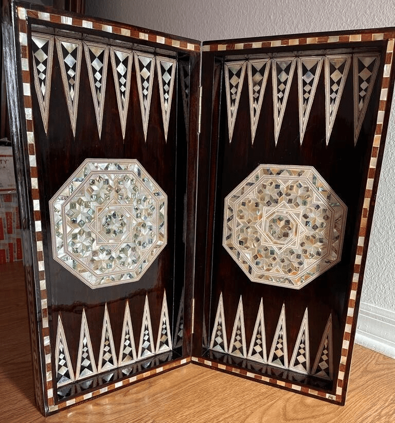 Handmade, Wooden Backgammon Board, Wood Chess Board, Mother of Pearl Inlay (21") - Laila Hand Made Gifts