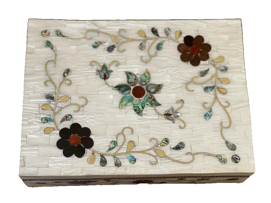 Handmade Wooden Jewelry Box Wood Trinket Storage Wood Box Mother of Pearl Inlay