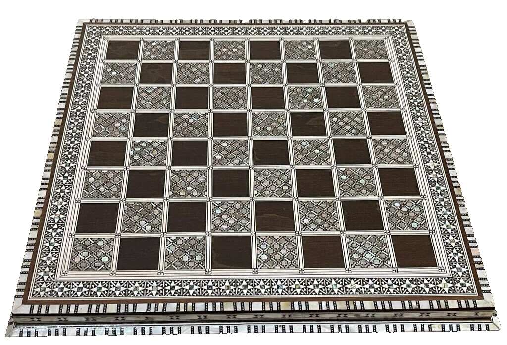 Handmade, Wood Chess Board, Chess Set, Game Board, Inlaid Mother of Pearl (16")