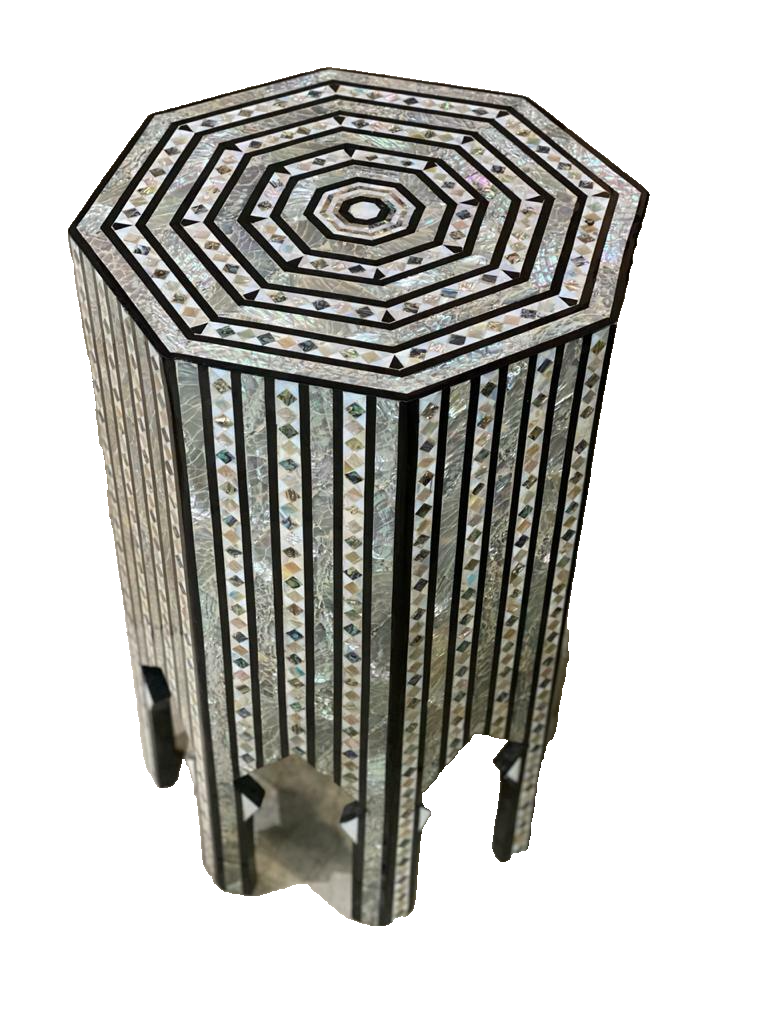 Handmade Wooden End Table Carving Wood Table Home Decor Mother of Pearl Inlay