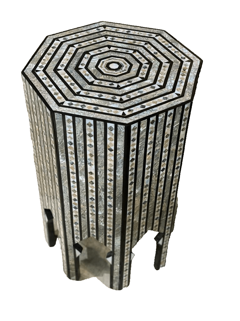 Handmade Wooden End Table Carving Wood Table Home Decor Mother of Pearl Inlay - Laila Hand Made Gifts