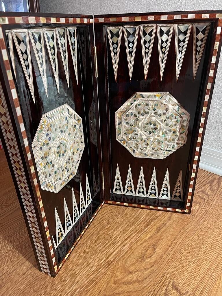 Handmade, Wooden Backgammon Board, Wood Chess Board, Mother of Pearl Inlay (21") - Laila Hand Made Gifts