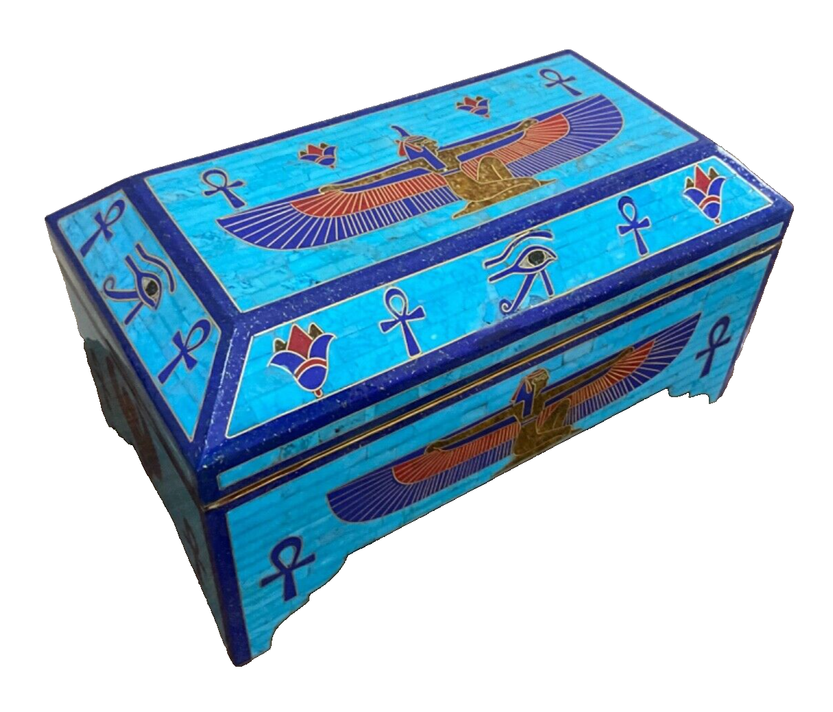 Handmade Antique, Wooden Jewelry Box, Gift Box, Wood Box, Lapis, Turquoise Inlay - Laila Hand Made Gifts