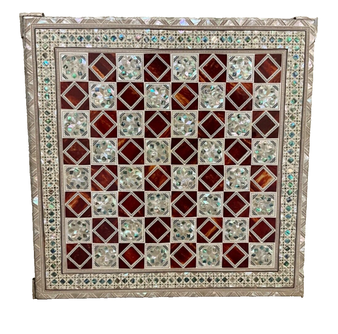 Handmade, Wood Chess Board, Game Board, Unique Board, Inlaid Mother of Pearl 17"