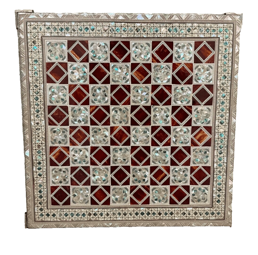 Handmade, Wood Chess Board, Game Board, Unique Board, Inlaid Mother of Pearl 17" - Laila Hand Made Gifts
