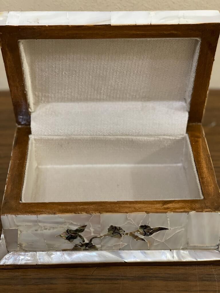 Handmade Wooden Jewelry Box Wood Trinket Storage Wood Box Mother of Pearl Inlay
