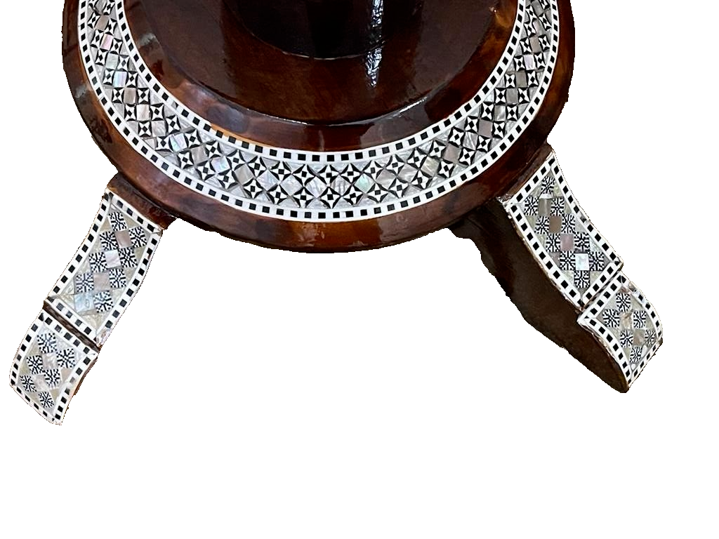 Handmade Wooden End Table Carving Wood Table Home Decor Mother of Pearl Inlay