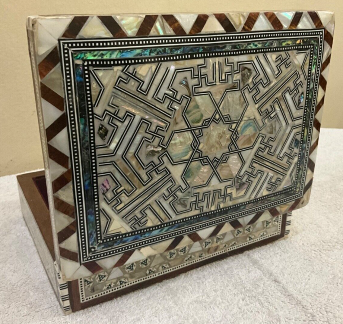 Handmade Wooden Jewelry Box Wood Trinket Storage Wood Box Mother of Pearl Inlay