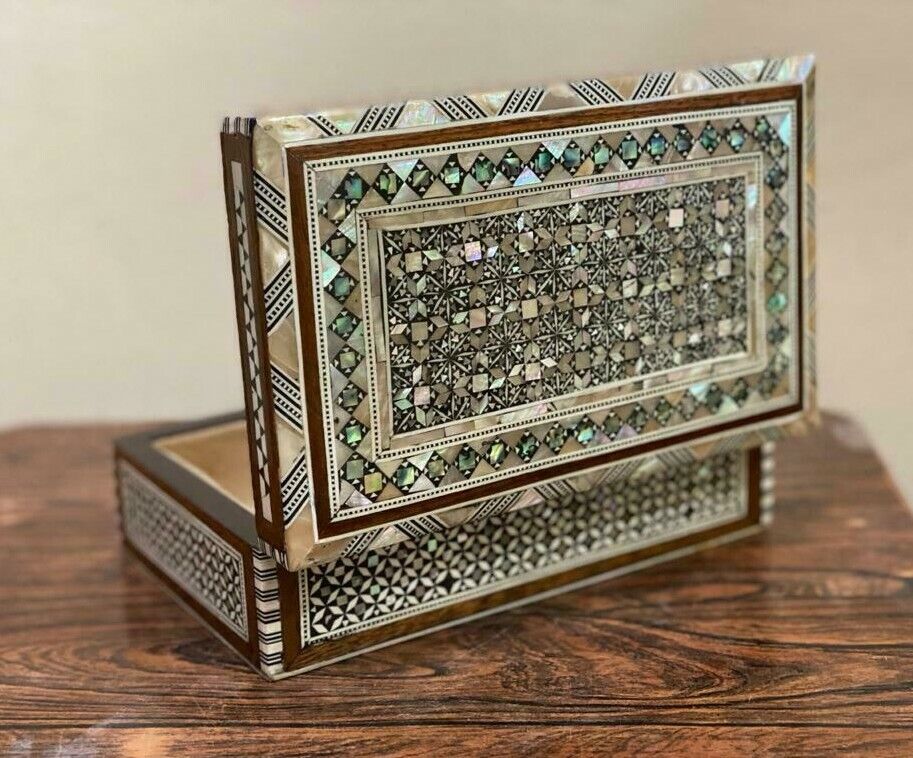 Handmade Wooden Jewelry Box Wood Trinket Storage Wood Box Mother of Pearl Inlay