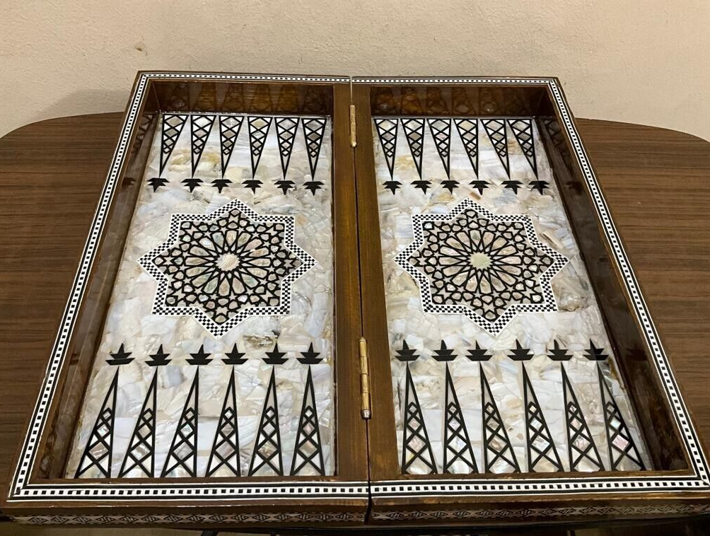 Handmade, Wood Backgammon Board, Game Board, Inlaid Mother Of Pearl (16.8")