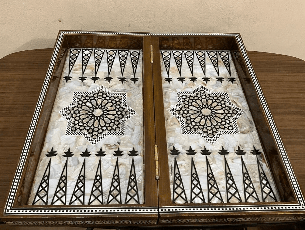 Handmade, Wood Backgammon Board, Game Board, Inlaid Mother Of Pearl (16.8") - Laila Hand Made Gifts