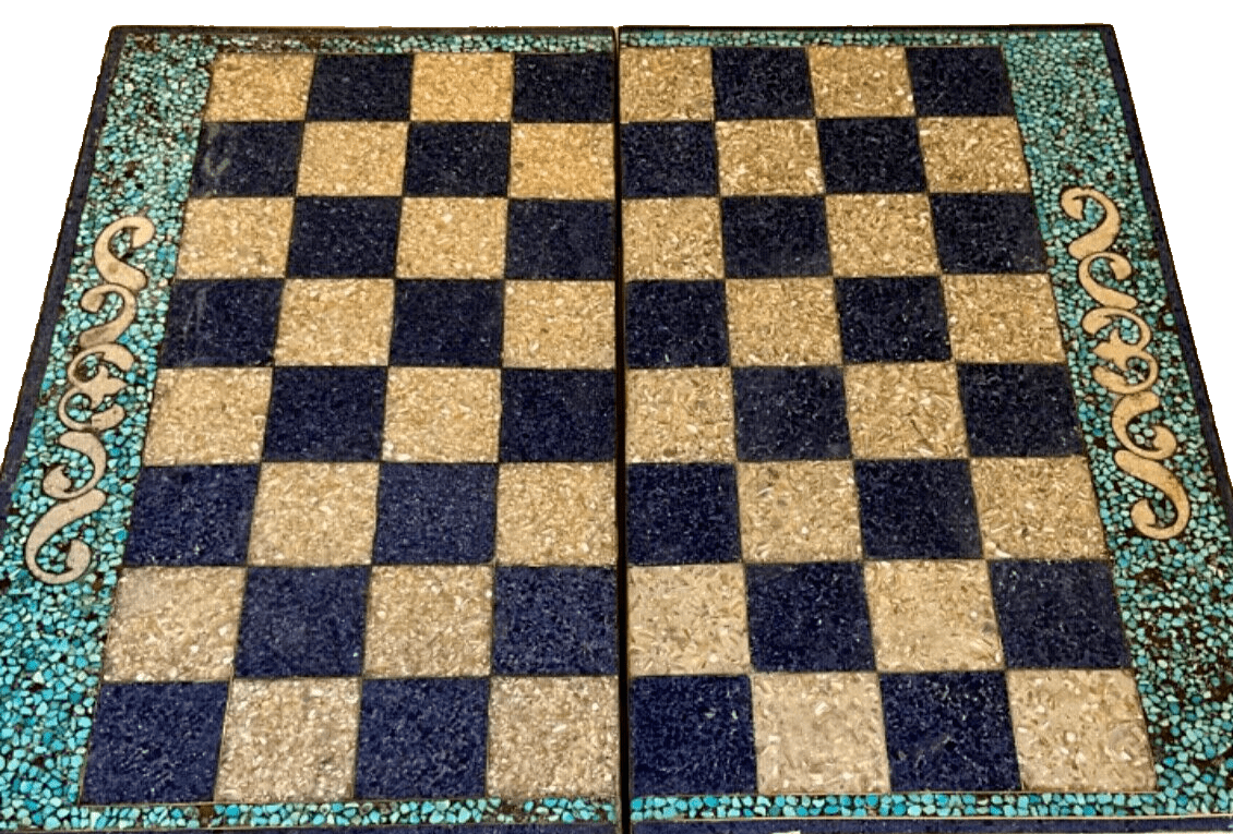 Handmade, Wood Backgammon Board, Wood Chess Board, Inlaid Pearl & Gemstones 20" - Laila Hand Made Gifts