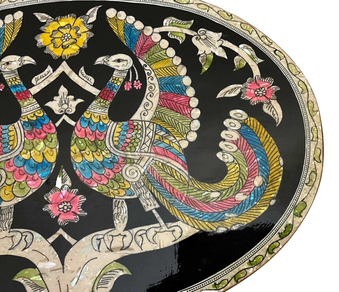 Handmade Wooden End Table Carving Wood Table Home Decor Mother of Pearl Inlay