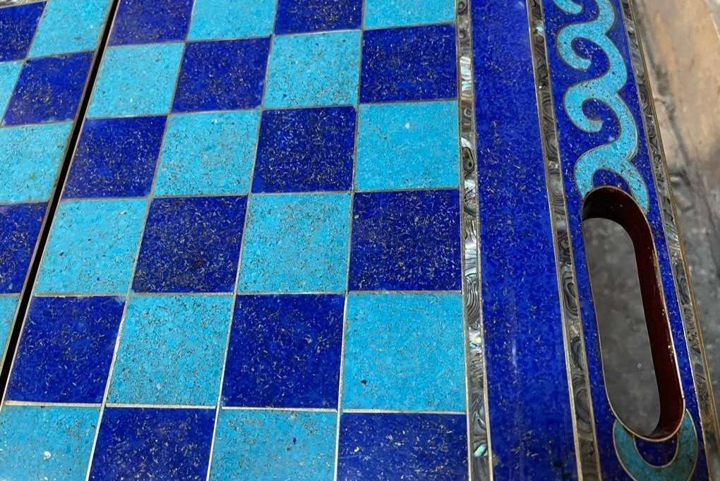 Handmade, Wooden Backgammon Board, Wood Chess Board, Mother of Pearl Inlay 21.6" - Laila Hand Made Gifts