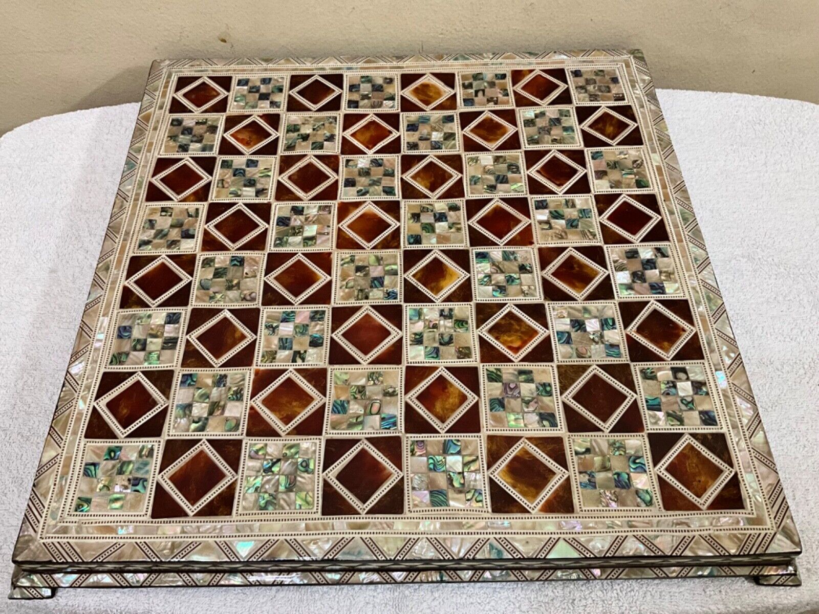 Handmade, Wood Chess Board, Game Board, Unique Board, Mother of Pearl Inlay 17"