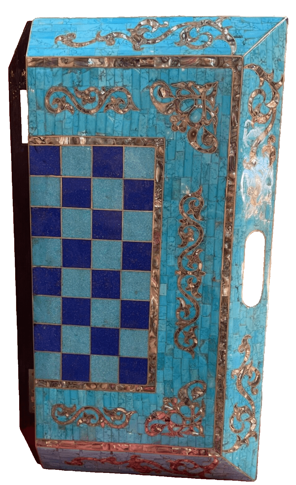 Handmade, Wooden Backgammon Board, Chess Board, Gemstones & Shell Inlay (25.6") - Laila Hand Made Gifts