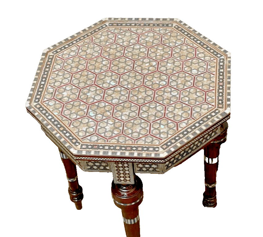 Handmade Wooden End Table Carving Wood Table Home Decor Mother of Pearl Inlay - Laila Hand Made Gifts