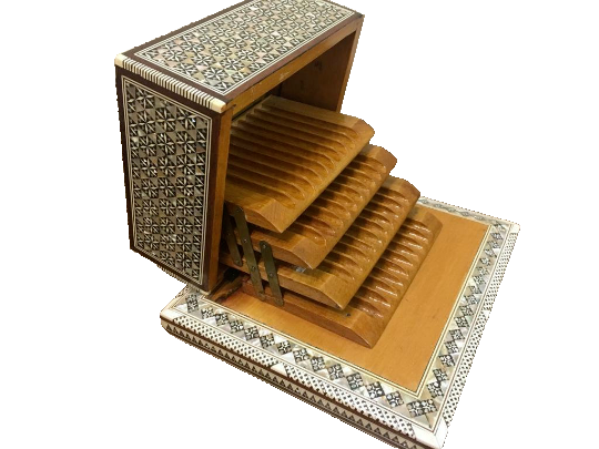 Handmade Antique Wood Cigarette Box Carved Mother Of Pearl Inlay (40 Cigarettes)