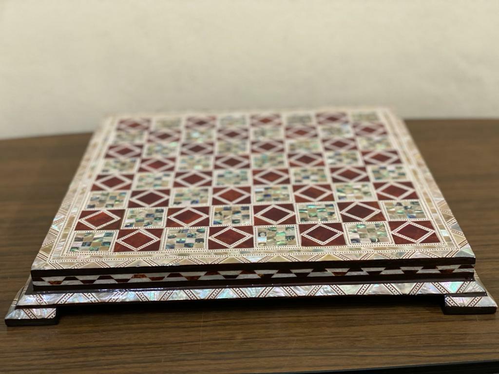 Handmade, Wood Chess Board, Chess Set, Game Board, Inlaid Mother of Pearl (13")
