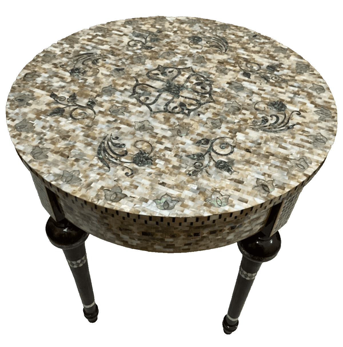 Handmade Wooden End Table Carving Wood Table Home Decor Mother of Pearl Inlay - Laila Hand Made Gifts