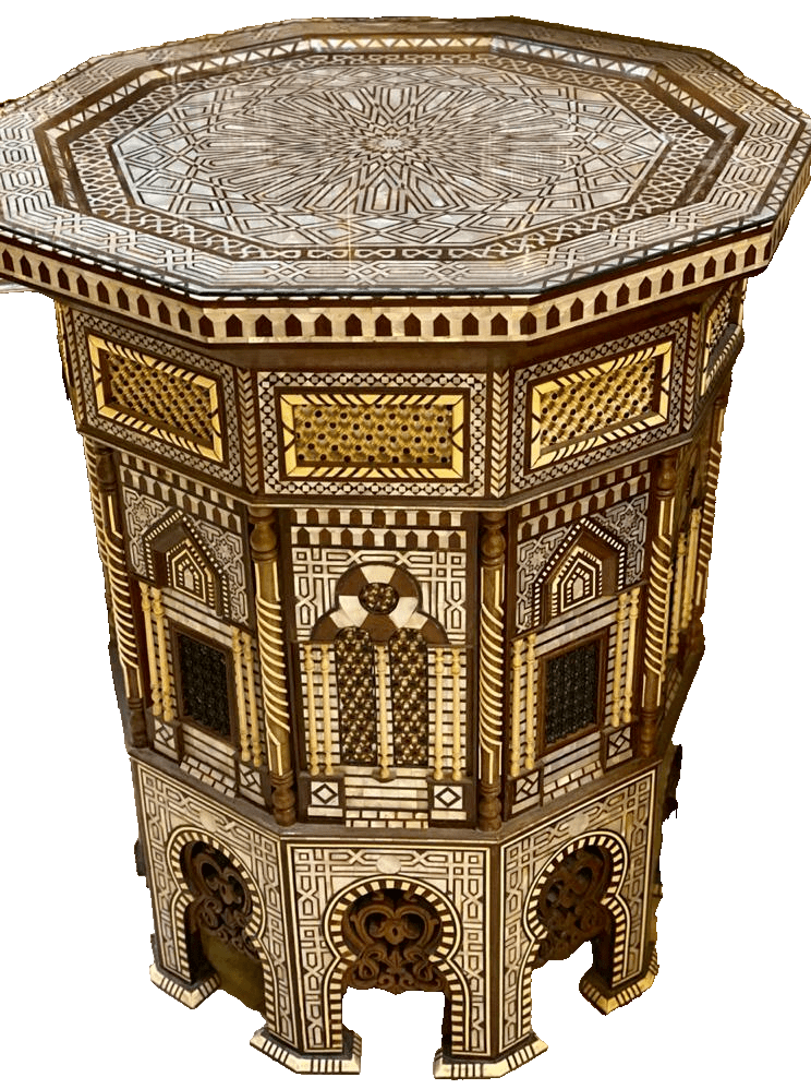 Handmade Wooden End Table Carving Wood Table Home Decor Mother of Pearl Inlay - Laila Hand Made Gifts