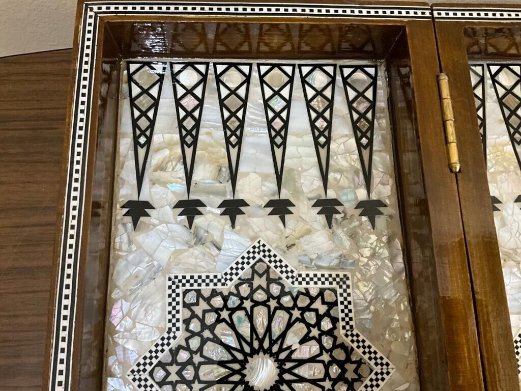 Handmade, Wood Backgammon Board, Game Board, Inlaid Mother Of Pearl (16.8")