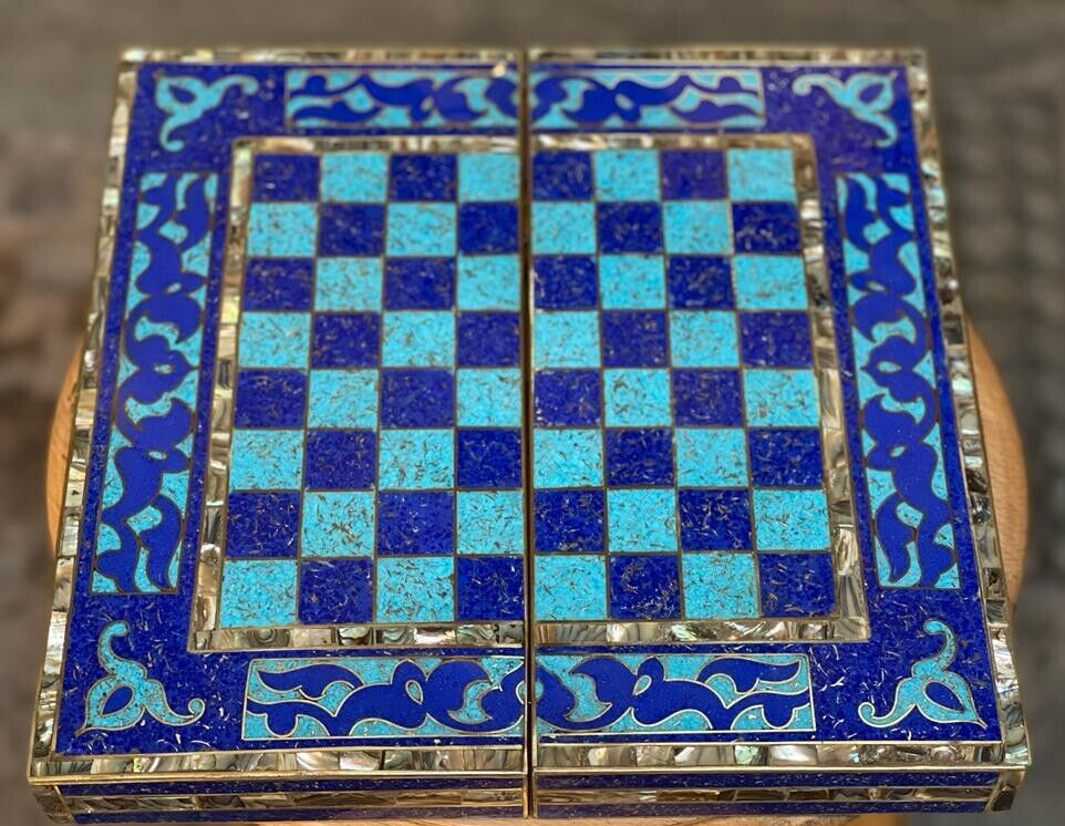 Handmade, Wooden Backgammon Board, Wood Chess Board, Mother of Pearl Inlay (12") - Laila Hand Made Gifts