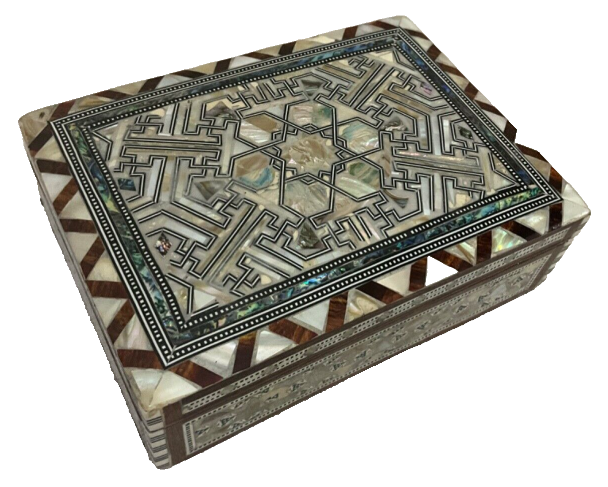 Handmade Wooden Jewelry Box Wood Trinket Storage Wood Box Mother of Pearl Inlay