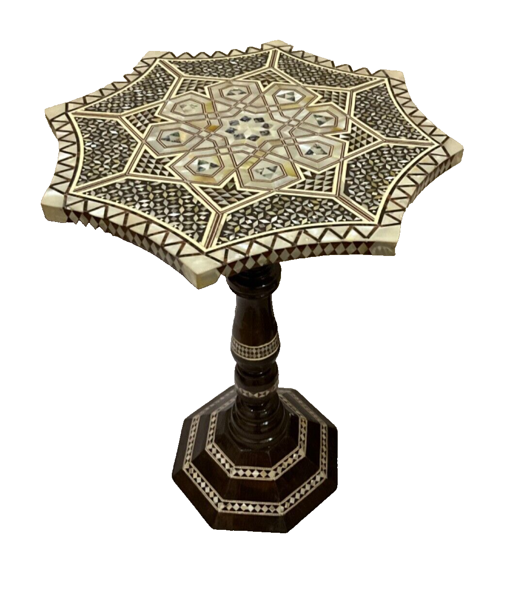 Handmade Wooden End Table Carving Wood Table Home Decor Mother of Pearl Inlay