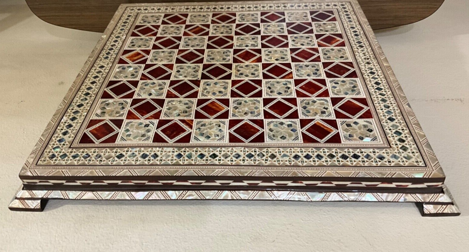 Handmade, Wood Chess Board, Game Board, Unique Board, Inlaid Mother of Pearl 17"