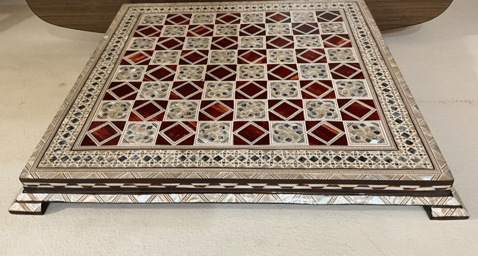 Handmade, Wood Chess Board, Game Board, Unique Board, Inlaid Mother of Pearl 17" - Laila Hand Made Gifts