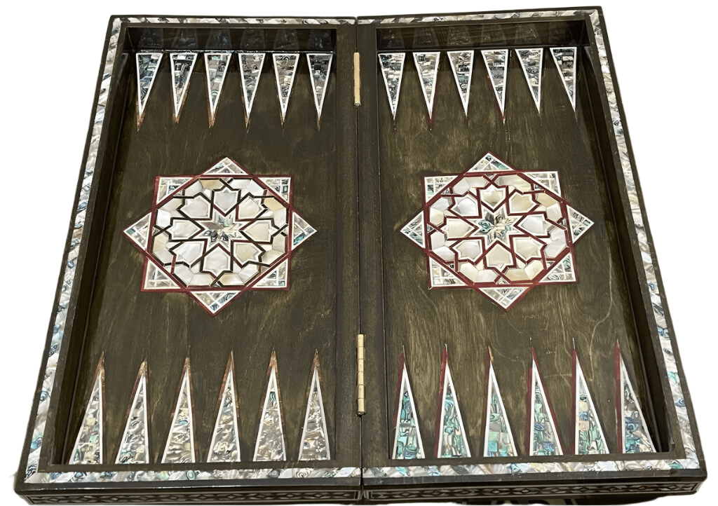 Handmade, Wooden Backgammon Board, Wood Chess Board, Mother of Pearl Inlay (21") - Laila Hand Made Gifts