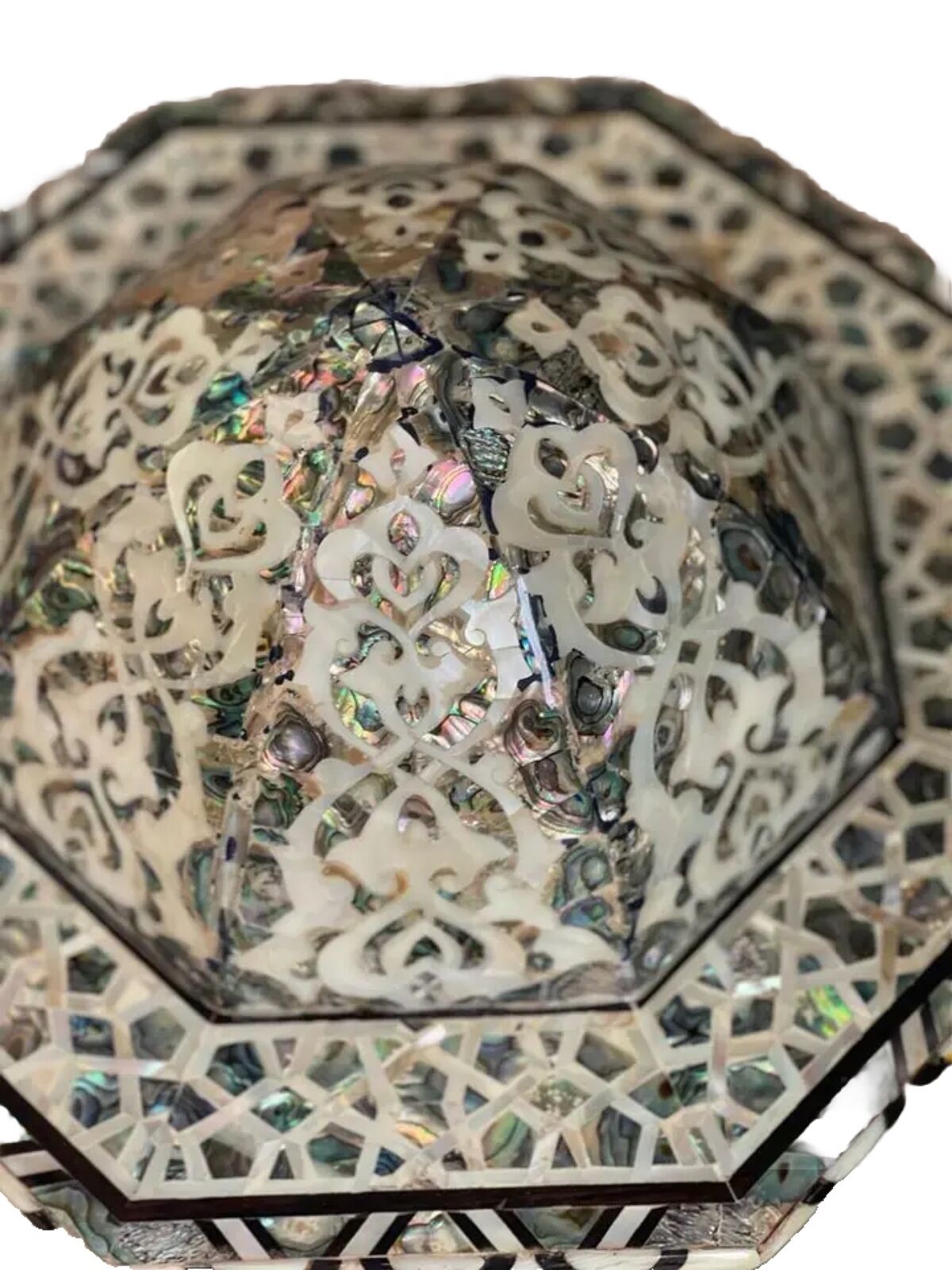 Handmade Wooden End Table Carving Wood Table Home Decor Mother of Pearl Inlay