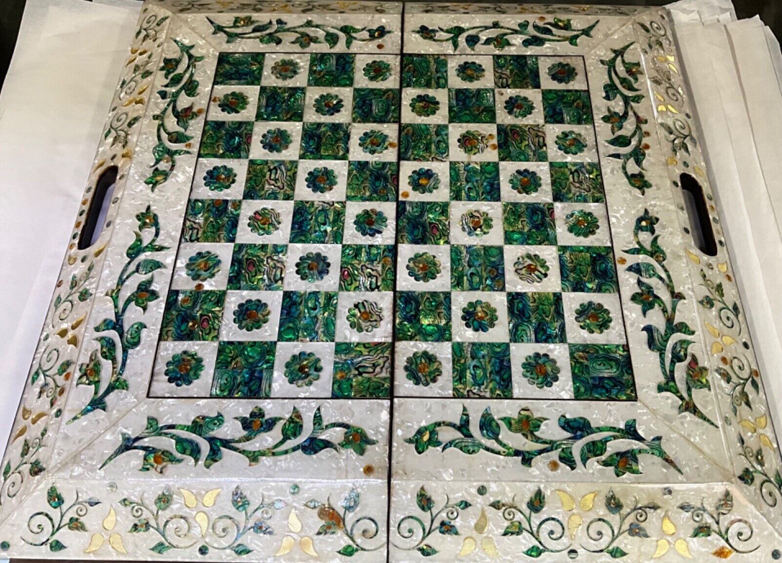 Handmade, Wood Backgammon Board, Wood Chess Board, Inlaid Shell, Make to Order - Laila Hand Made Gifts