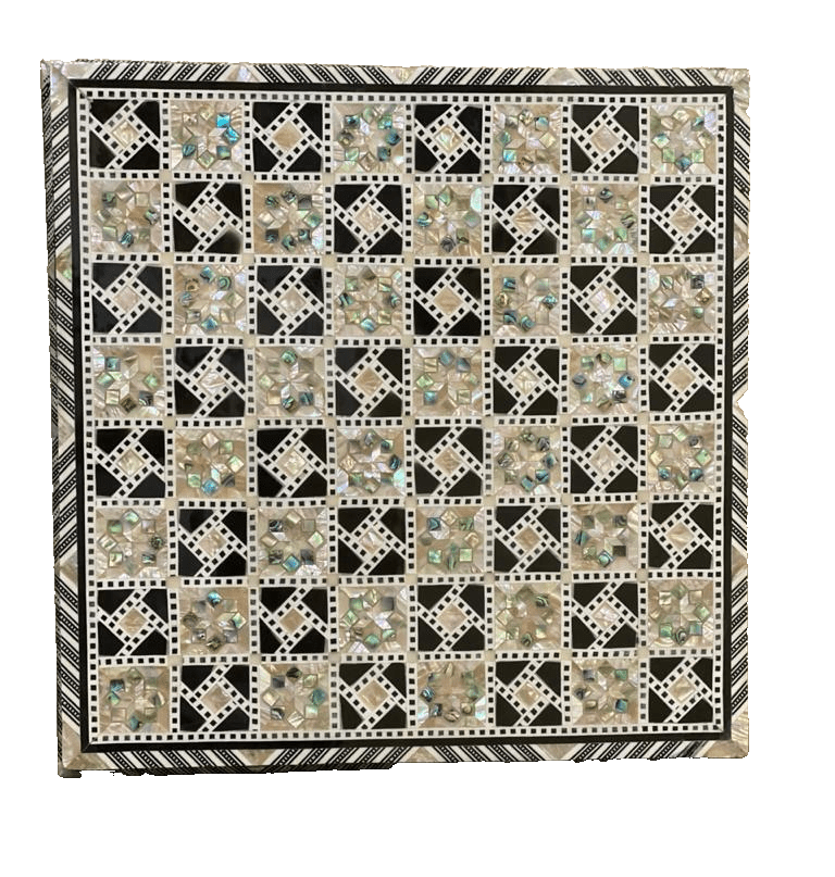 Handmade, Wood Chess Board, Game Board, Unique Board, Inlaid Mother of Pearl 12" - Laila Hand Made Gifts